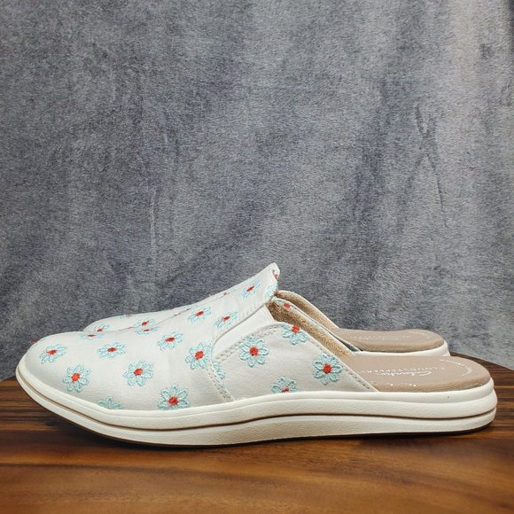 Clarks Mules Sandals Women's 10 Narrow Floral Breeze Shore Slip On Comfort Shoes - Picture 3 of 8
